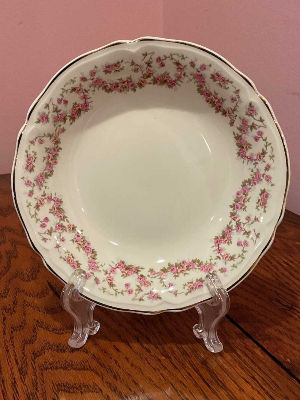 Edwin Knowles Semi Vitreous Floral Pink Rose Porcelain Cereal Bowls - Set of 6